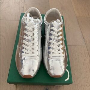 J. Crew Metallic Silver and White Sneakers